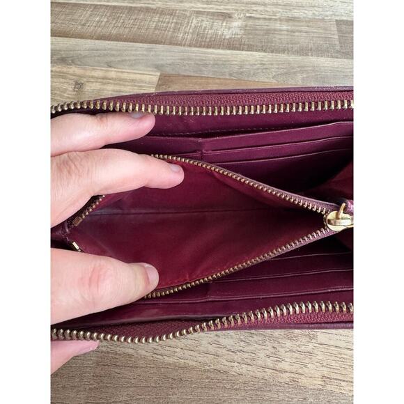 Women Designer Tory Burch Fleming Continental Zip Wallet Deep Berry Quiet Luxury - Picture 3 of 8